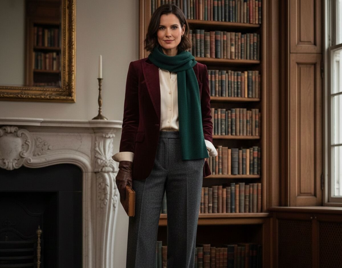 pair a lush velvet jacket with structured wool trousers and a crisp silk shirt